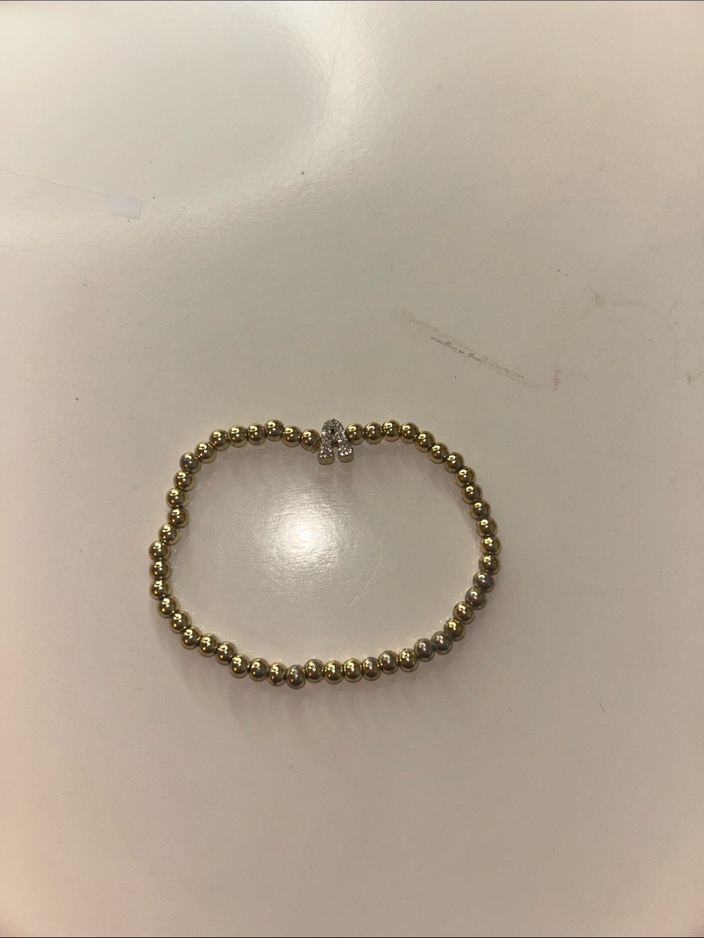 Gold Beaded Bracelet with Pavé Accent Charm - Women Jewelry